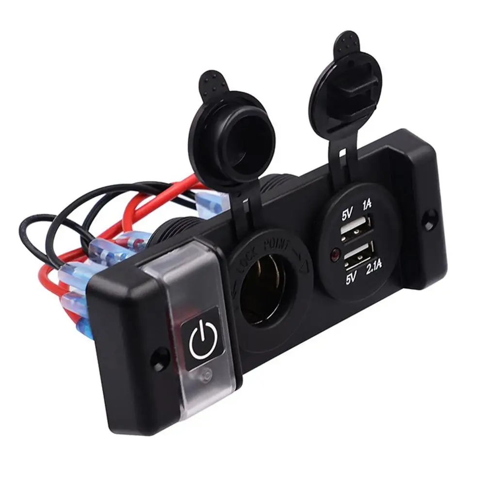

New Waterproof Car Rv Modification Parts Car Charger Power Switch Double Usb Charger Cigarette Lighter Socket