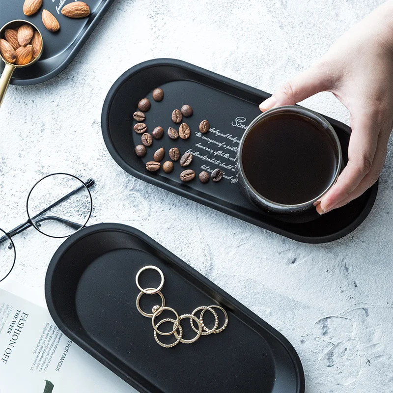 Stainless Steel Black Tea Tray Plate Dessert Cake Fruit Dish Letter Plates Cosmetics Storage Trays Jewelry Display Home Decor | Дом и сад