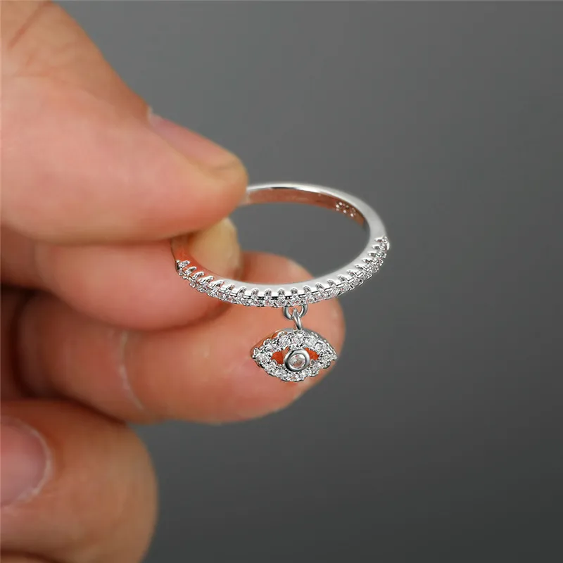 RongXing один глаз подвеска-кристалл кольцо серебро 925 пробы, цвет розовое золото белый циркон минималистичные тонкие кольца для женщин Свадебные ювелирные изделия