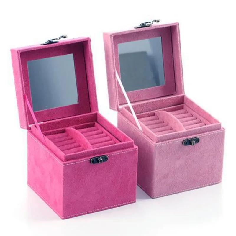 

Three-layer Jewelry Orgnizer Box Ring Eardrop Storage With Mirror Four Colors Available