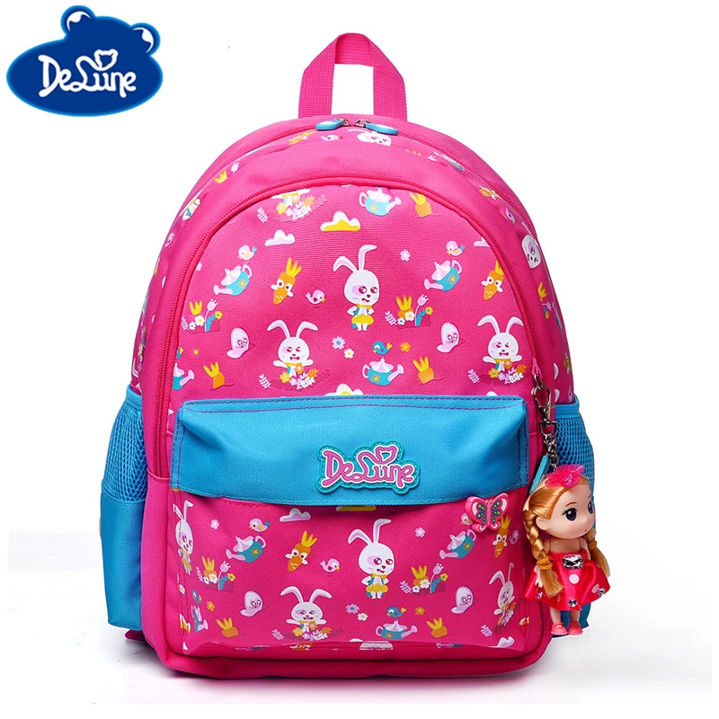 

Delune New Brand Kids School Bags 3-8 Years Girls Orthopedic Cartoon Rabbit Print Children Backpack School Mochila Infantil