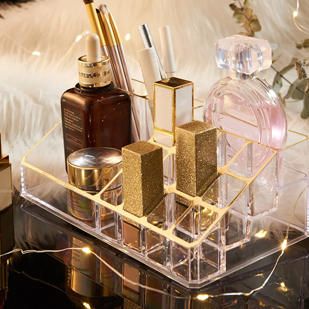 

luxurious Transparent Lipstick Holder Clear Acrylic Display Stand Cosmetic Makeup Brush Holder Box Makeup Organizer #0905