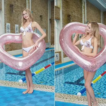 

CAMPSLE 120cm Sequins Heart Swimming Ring Laps Inflatable Float Loving Heart Adult Child Swim Ring Summer Beach Swimming Circle