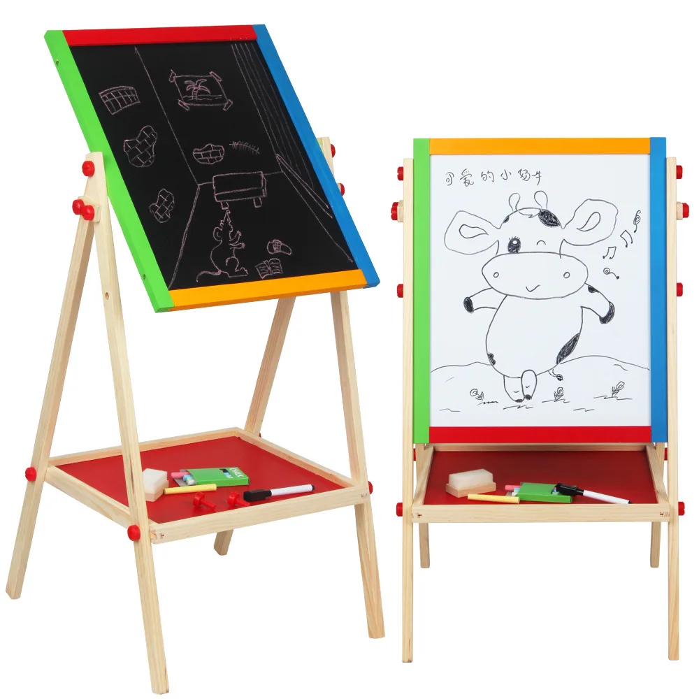 

Solid Wood Double-Sided Magnetic CHILDREN'S Drawing Board Braced Baby Doing Homework Painted Small Blackboard WG45