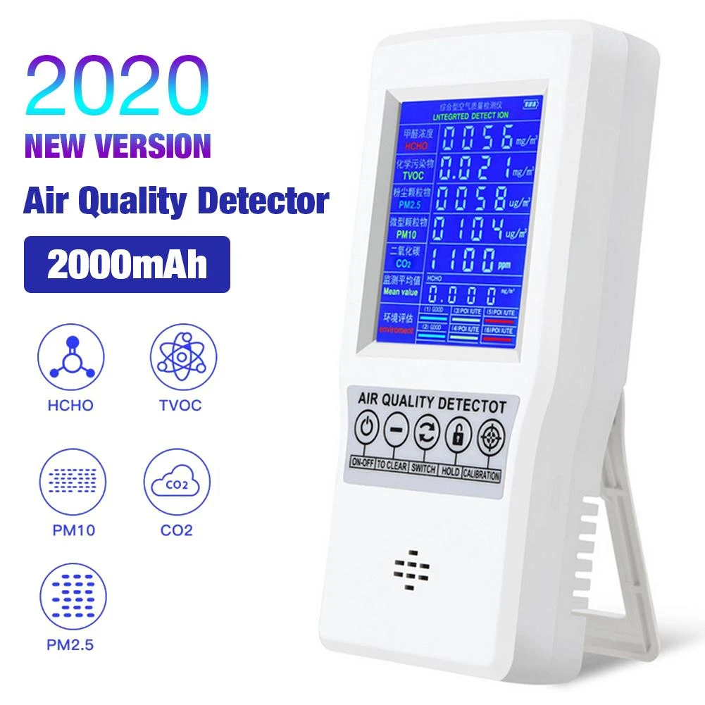Multifunction Air Quality Monitor Meter PM2.5 Detector LCD Display Carbon Dioxide for Indoor with Alarm Clock 