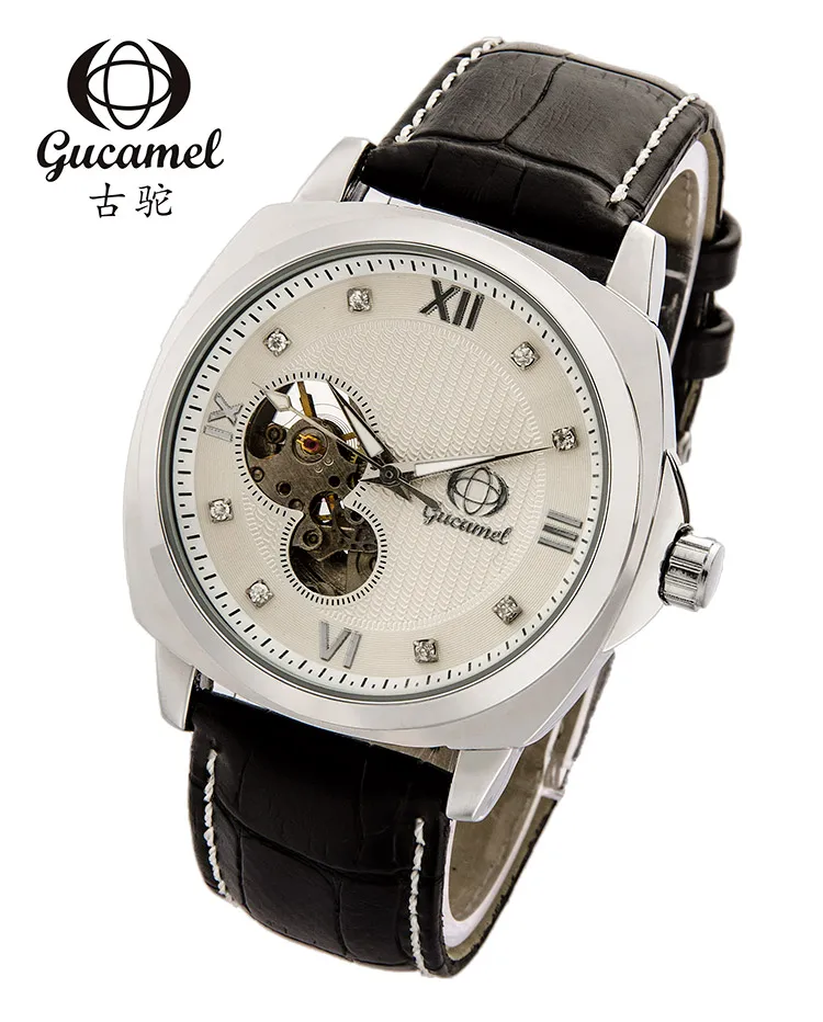 

Para Hombre Luxury Automatic-Selfwind GUCAMEL Men Watch Mechanical Watch Tourbillon Wristwatch Leather Strap Business Male Clock