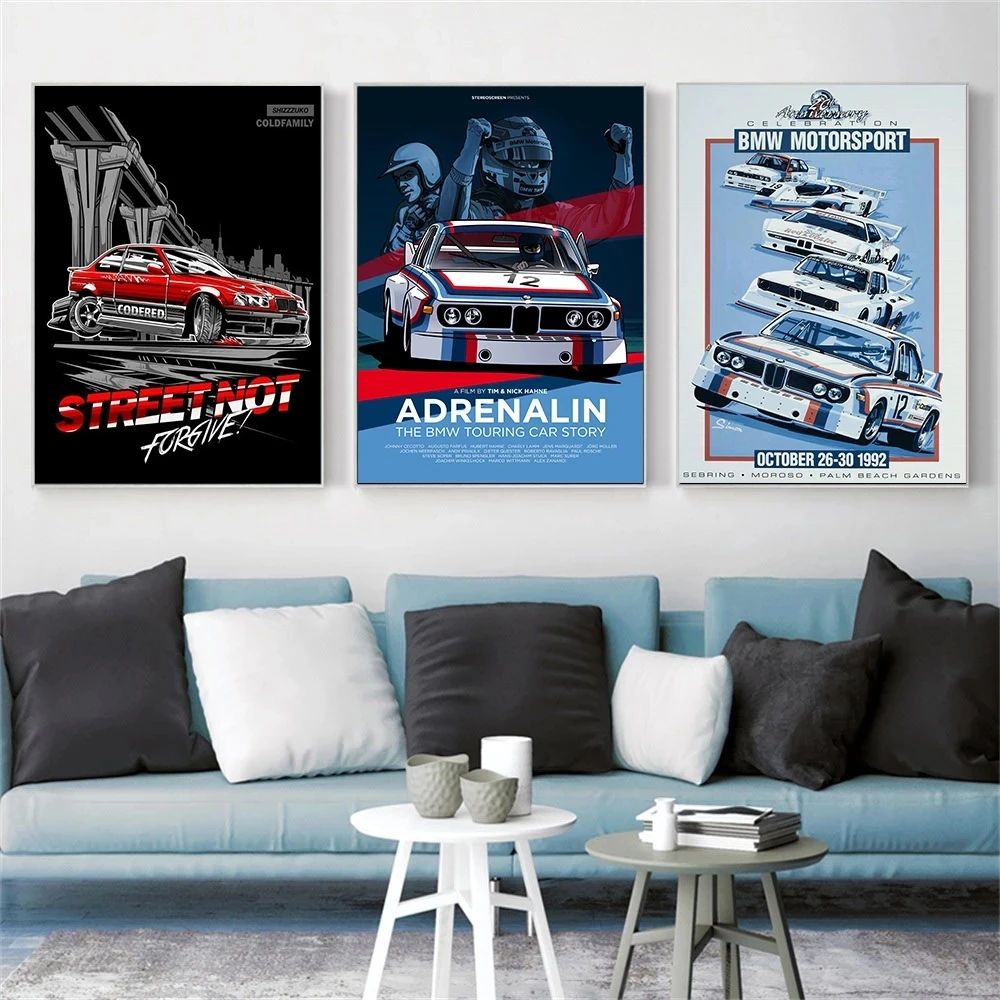 Peinture sur toile de voiture de course de la série BMW M3 et E30, affiche  moderne modulaire imprimée, art mural, gérer la décoration de la maison