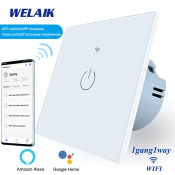

WELAIK1 EU WIFI Smart-Life 1Gang1Way Switch Crystal Glass Panel Tuya-Touch Switch European Switch Wall Light Switch A1911CW-WIFI