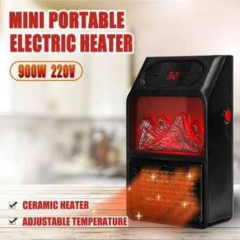 

900W 2 Level Electric Heater Plug in Wall-outlet Heater Air Warmer PTC Ceramic Heating Stove Radiator Household Wall Handy Fan