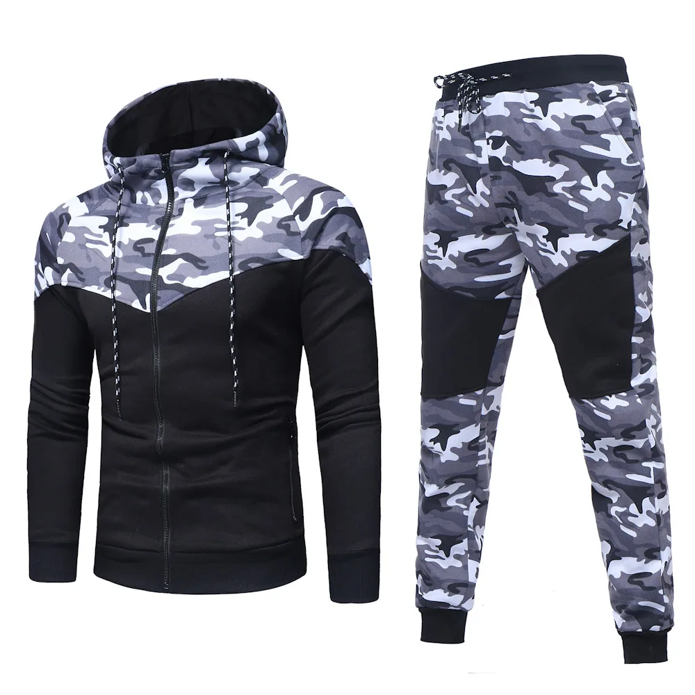 Men's Sportswear Autumn Patchwork Zipper Sweatshirt Top Pants Sets Sports Suit Tracksuit men track suit survetement homme