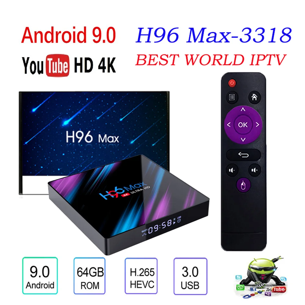 

H96 MAX Android 9.0 Smart TV Box 4GB 32GB 64GB Media player 4K Google Voice Assistant Mini Set Top Box Bluetooth 4.2 Netflix