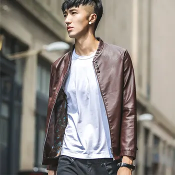 

New Men's Jacket Leather Cardigan Jacket PU Leather Youth Fashion Slim Large Size Leather Jacket