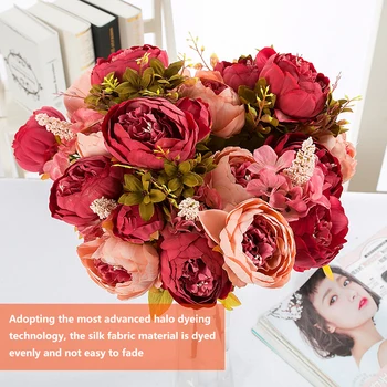 

13 Heads Silk Peony Artificial Flowers Peony Wedding Bouquet Home Party Decor