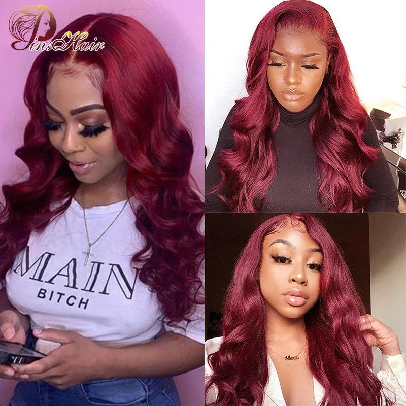 Pinshair 99J Hair Red Burgundy Bundles With Closure Brazilian Body Wave Human Hair Weave Bundles With Closure Non-Remy No Tangle