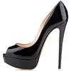 Women Sexy Peep Toe Platform Pumps Black Nude Patent leather super High Dress Shoes Woman Slip on Party Heels Wedding Shoes 2022 ► Photo 3/6