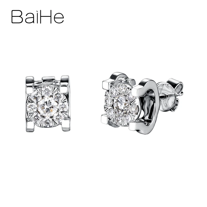 

BAIHE Solid 14K White Gold H/SI Natural Diamond Bull Head Group Inlaid Stud Earrings Women Men Fine Jewelry boucle d’oreille