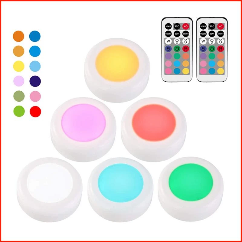 

1/3/6PCS RGB LED Under Cabinet Light Dimmable Touch Sensor LED Puck Lights For Cupboard Close Wardrobe Stair Hallway Night Lamp
