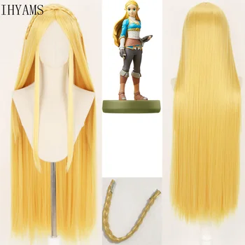 

The Legend of Zelda Princess Zelda 100cm Long Golden Synthetic Cosplay Hair Wigs With Braid Chip on + Free Wig Cap