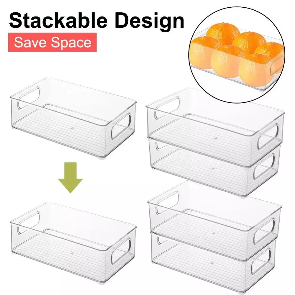 Stackable Plastic Food Storage Bins Kitchen Refrigerator Organizer With