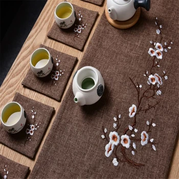 

New Table Cloth Runner Floral Embroidery Linen Table Runners For Tea Table Home Party Wedding Table Decoration 1piece