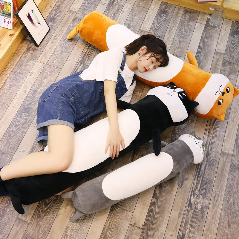 90/140 см Kawaii плюшевый Кот Хаски Шиба ину свинья игрушки чучела животные плюшевые длинные подушки офис обеденный пробок сна подушки