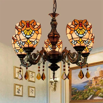 

Baroque Retro Creative Tiffany Stained Glass Pendant Lights for European Living Room Dining Room LED Colored Glass Pendant Light