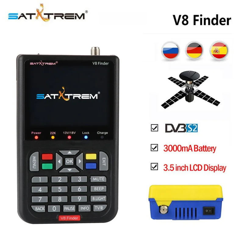 Satxtrem V8 Finder HD спутниковый искатель dvb s2 s fta digital 3.5inch LCD Built in 3000mAh Battery localizador de satélite