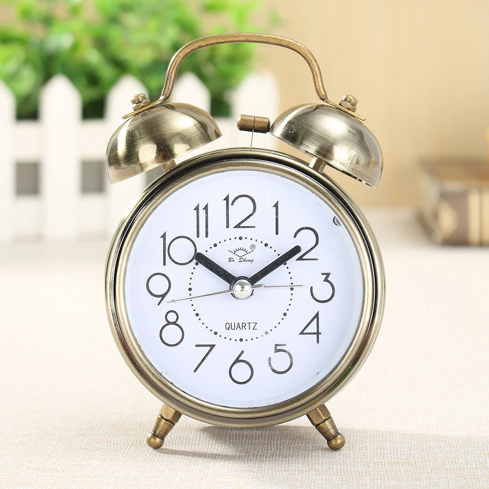 Vintage Retro Alarm Clock Silent Pointer Clocks Round Number Dual Bell Loud Alarm Clock Bedside Night Light Home Decor DROPSHIP 5