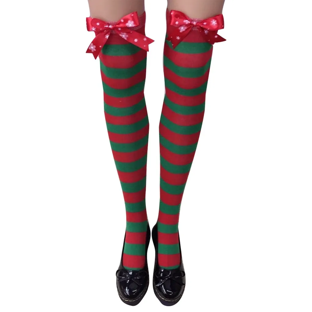 

Tights Plus Size Soks Women Skarpetki Christmas Stripe Warm Cable Long Boot Socks Over Knee Thigh High Stockings Ropa Mujer