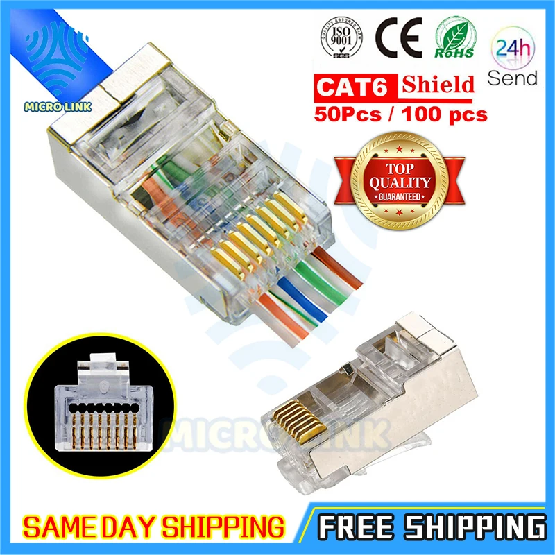 lot End Pass Though RJ45 shielded connector cat5e Cat6 network plug rj45 adapter | Компьютеры и офис