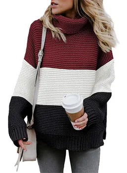 

hirigin wemen multicolor pullovers striped tops female new sweaters ladies high neck casual long sleeve fashion top