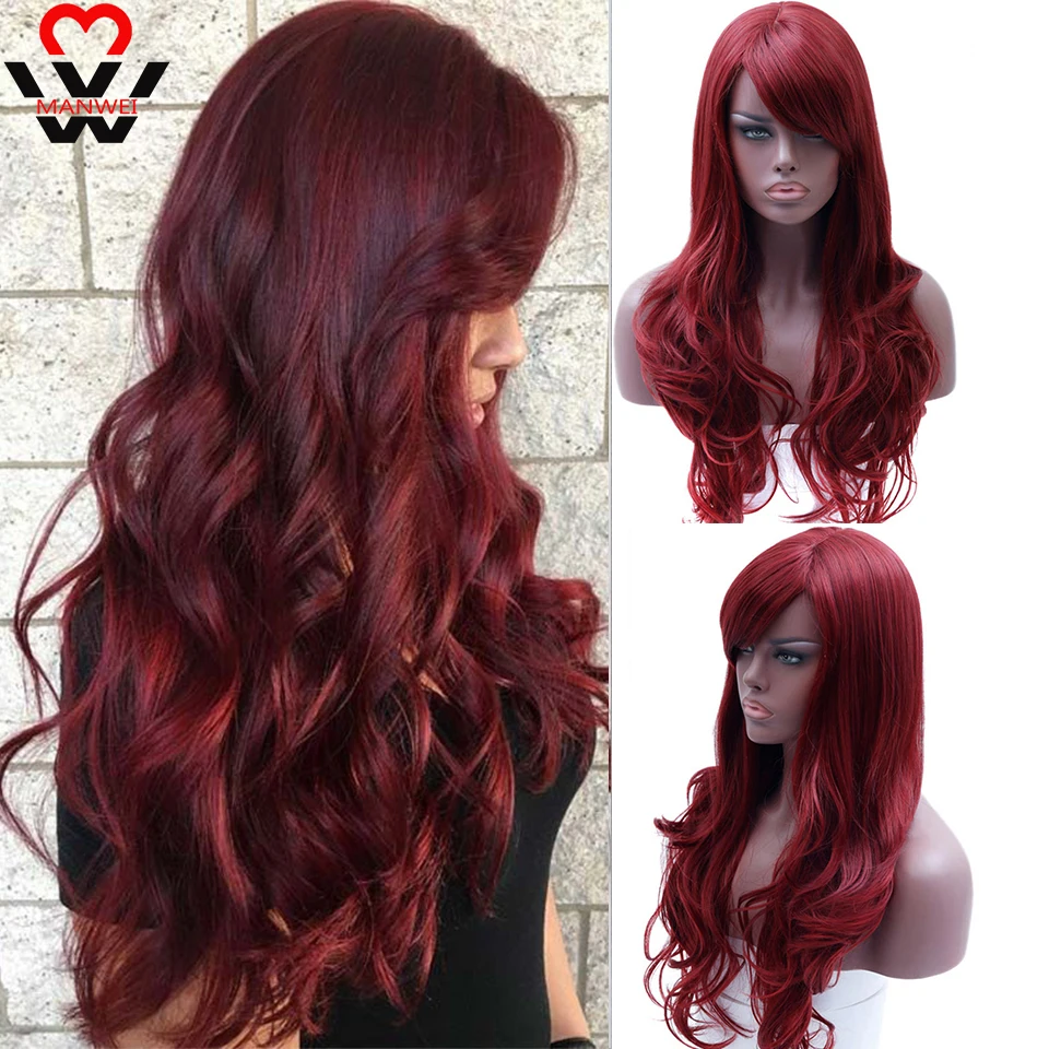 

MANWEI Long curls Wigs Synthetic red Color Women's Wig Temperature Synthetic Hair Wigs