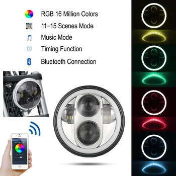 

1 pcs 40w RGB MultiColor Halo Ring LED Headlight Phone Bluetooth App Remote Control Round Headlight