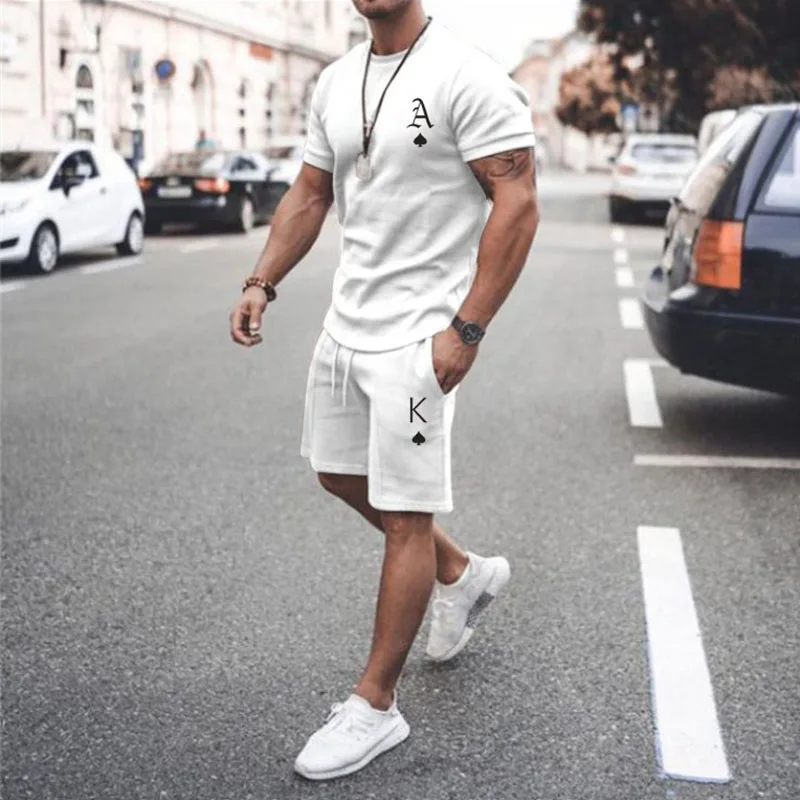 Cotton men's Casual Set Summer Short Sleeve T Shirt +Shorts Printed Male Tracksuit high quality Men's Clothing 2 Pieces set - Image 3