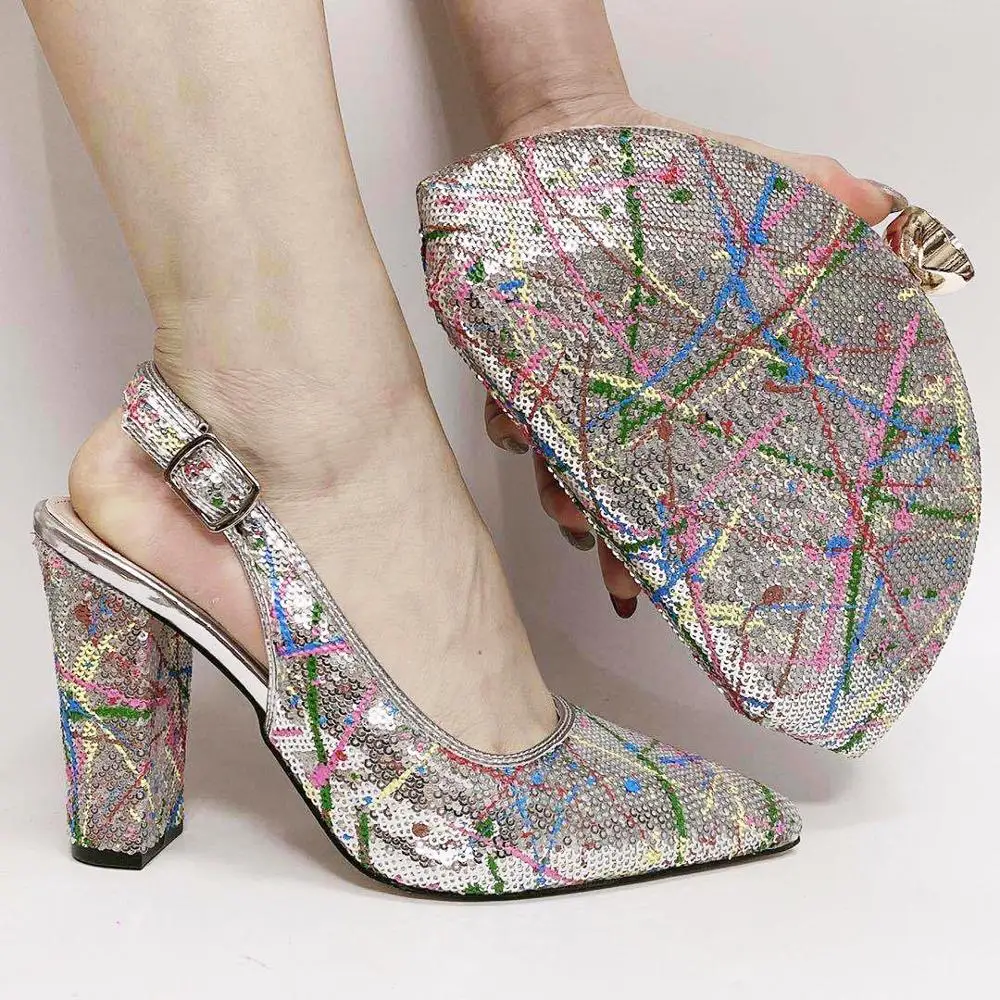 Doershow/модные серебристые итальянские туфли с сумочкой Высококачественный