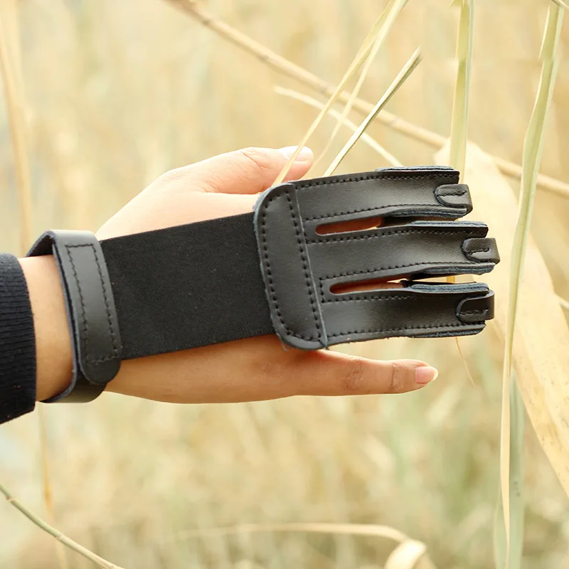 Archery 3 Finger Guard Protective Glove with Cow Leather Finger Tab Protector for Recurve/Compound bow Hunting Shooting