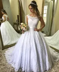 Vestido De Novia винтажная Кружевная аппликация, свадебное платье с бантом, платье с коротким рукавом на пуговицах, платье с круглым вырезом, Vestidos