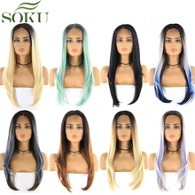 Омбре блонд синтетические парики на кружеве для женщин SOKU 24 дюйма прямые парики 150% плотность термостойкие волокна парик