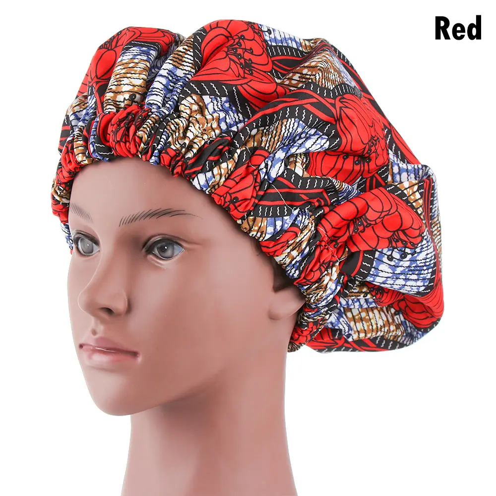 1 шт. женские атласные выстроились очень большие Bonnets Африканский узор ночная шапочка для сна принт ткань Волос Кепка дамы Анкара - Цвет: red