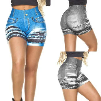 

Women's Latest Fashion Trend Shorts Imitation denim print Ladies Sexy Shorts Yo-ga Buttock Lifting Elasticity Sports Shorts