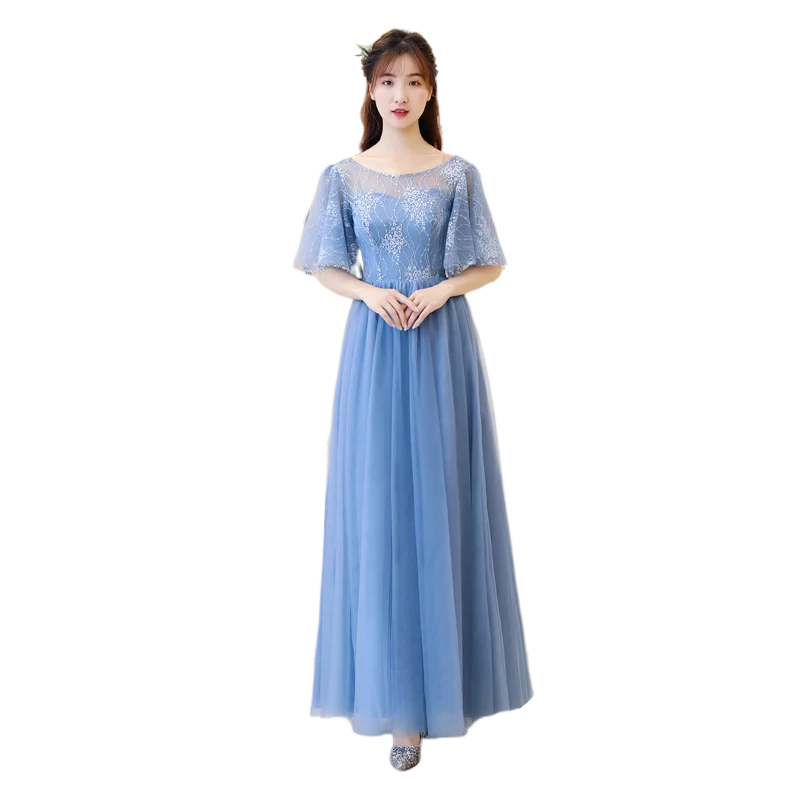 Elegant Blue Burgundy Bridesmaid Dresses Guest Wedding Party Floor-Length Tulle Sexy Long Prom Dress Simple Special Occasion