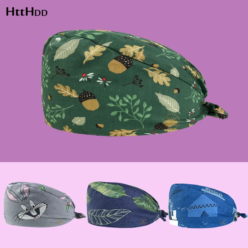

ScrubsTail hats Cotton Cartoon Print Scrubs Caps Pet Grooming Agency Work Scrubs Hat Beautician Caps Health Workers Scrubs Caps