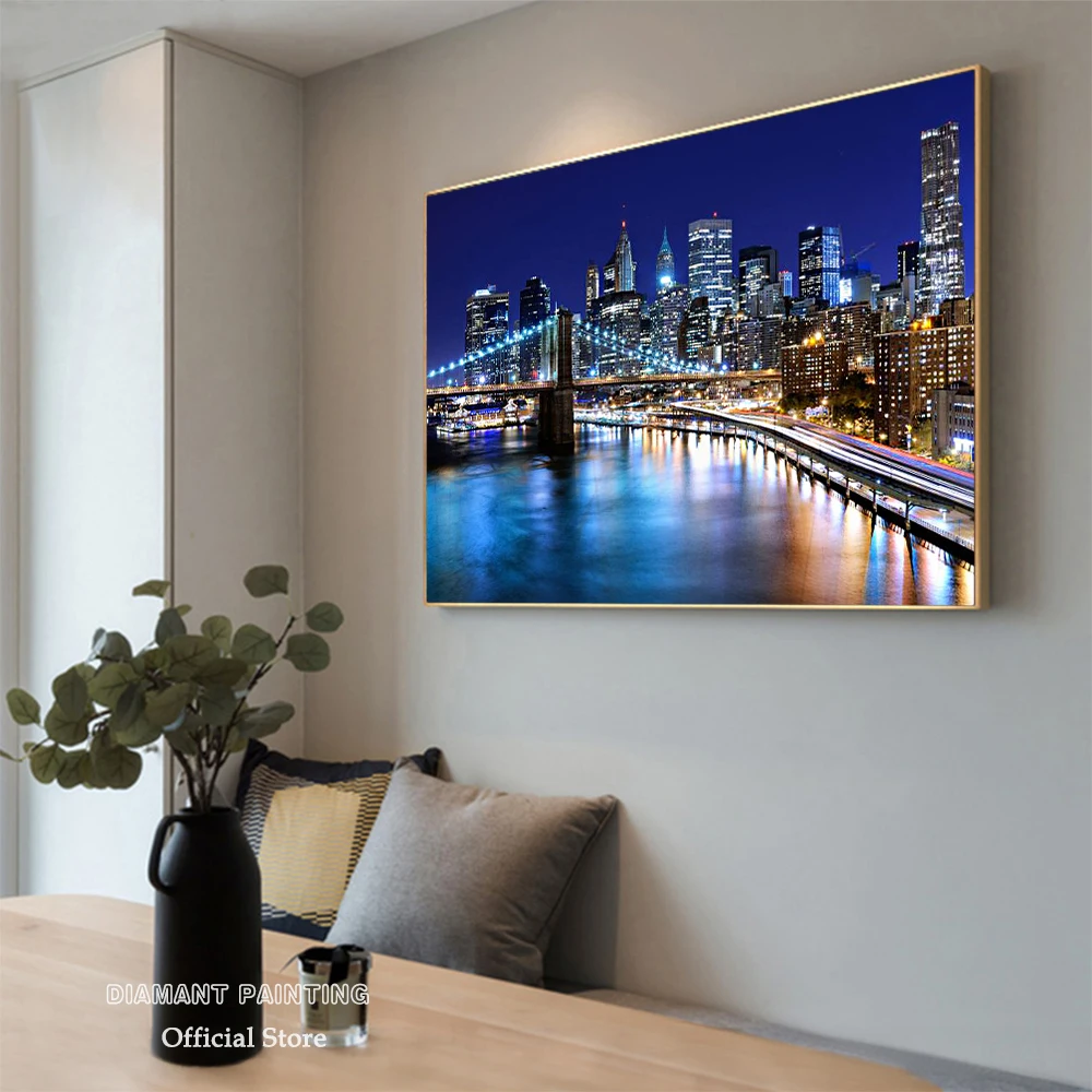 5D Diamond Painting City Night Scenery Full Square Diamond Embroidery Building Landscape Rhinestone Mosaic Wall Decor