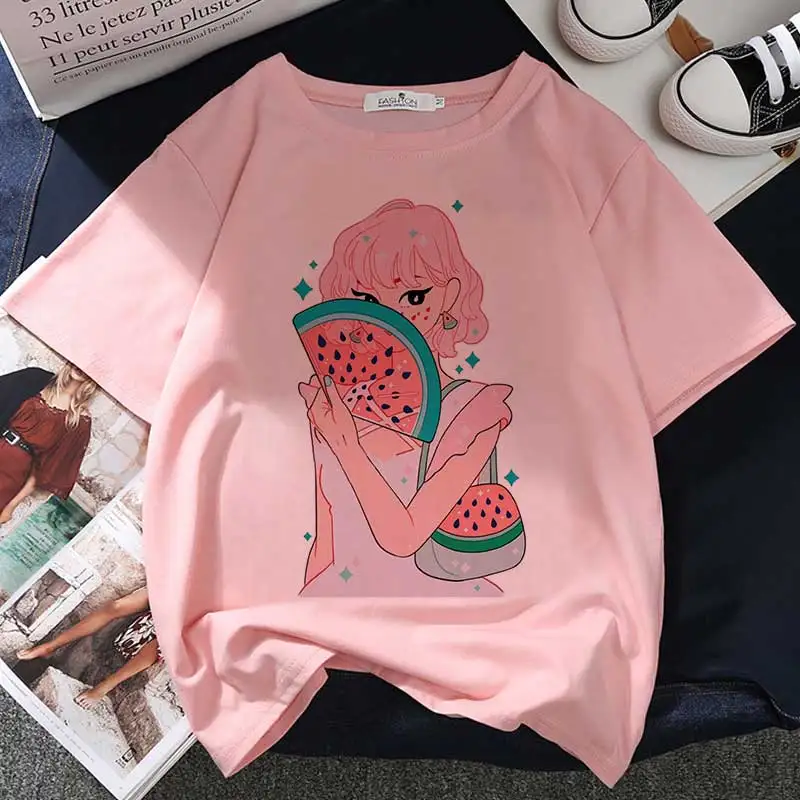 Strawberry Juice Graphic Print T-shirt Women Harajuku Aesthetic White Tops Tshirt Tee 2021 New Summer Fashion Y2k Female T Shirt vintage graphic tees