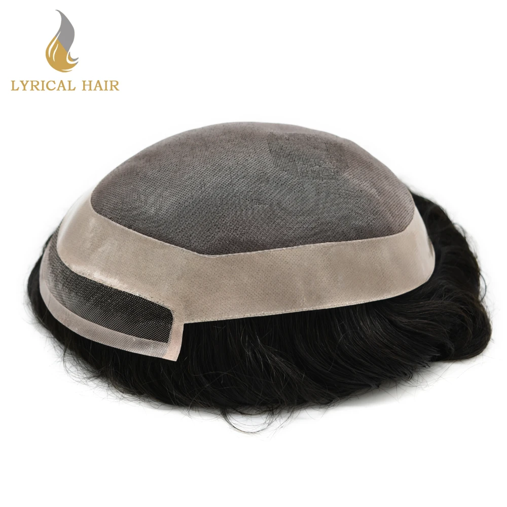 Черные человеческие волосы система тонких моно Мужской s Toupee сварной кружевной