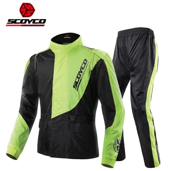 

2017 New SCOYCO motorcycle riding raincoat trousers suit man Split waterproof motorbike rain jacket pants at night Reflective