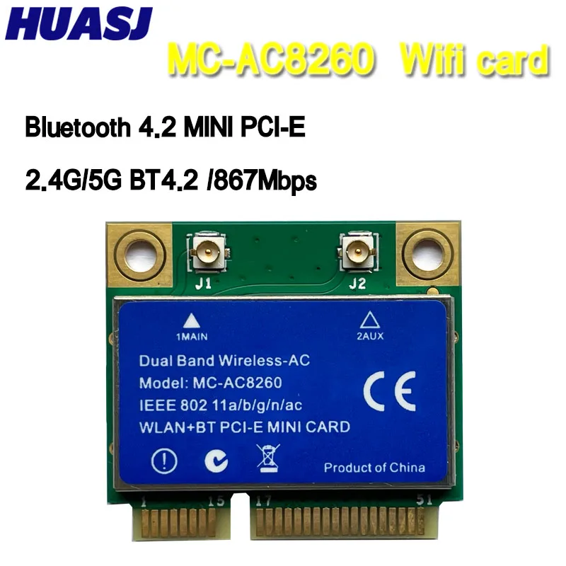 Mini Scheda Wifi Pcie Pc-E A Doppia Banda Di Huasj Mc-Ac8260 Per Intel 8260Ac 802.11Ac 2X2 Wifi + Bt4.2