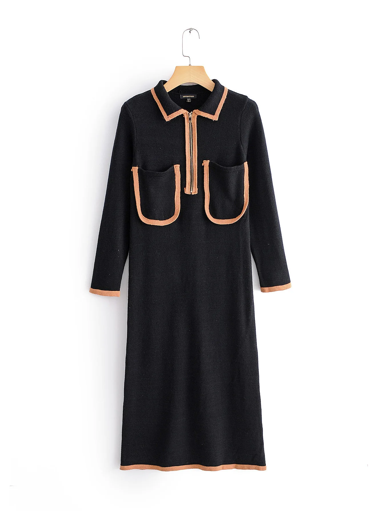 

Autumn New Products Western Style Slim Fit Slimming Contrast Color Edging Mid-length Knitted Dress Women's Elasticity Dress