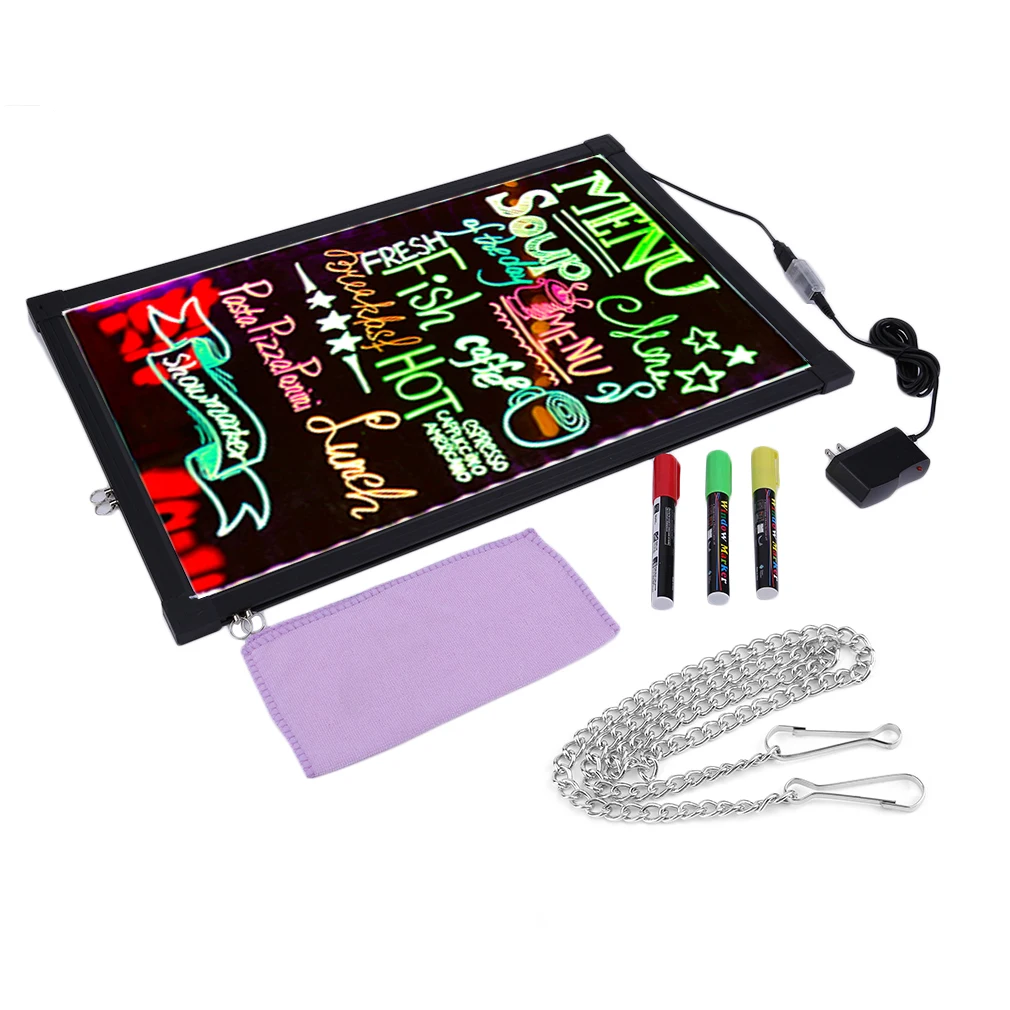 

16X24 Inch Easy To Write On Flashing Luminated Fluorescent Sign Board Set Cafe Coffee Menu Styling Neon LED Decoration Board