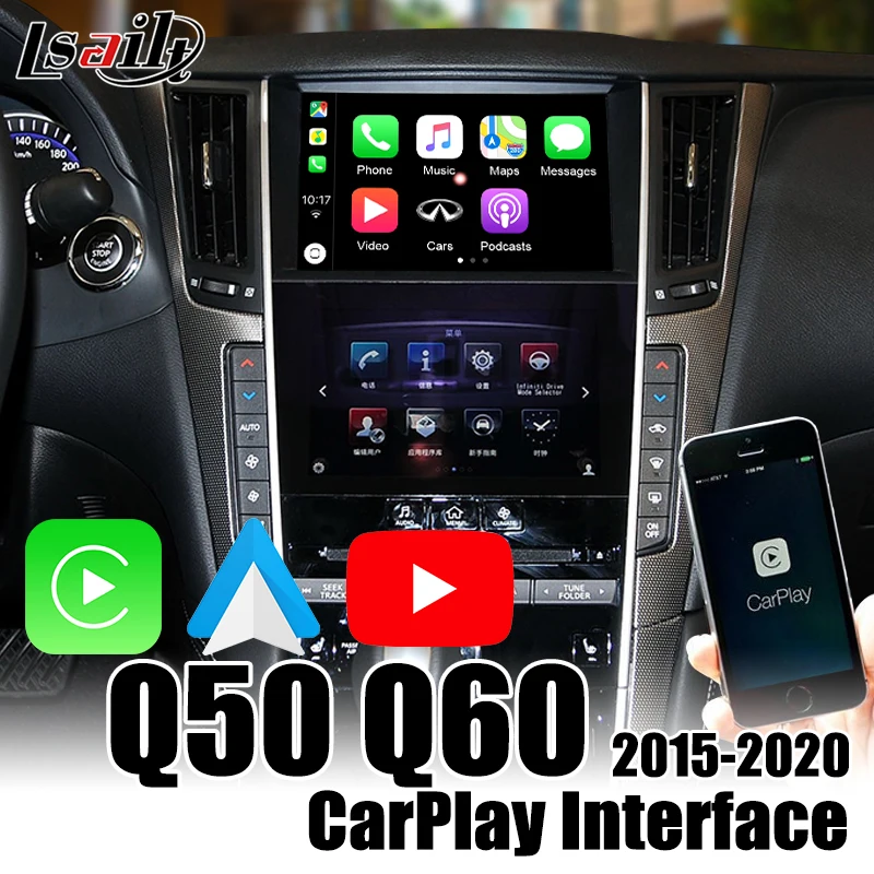 Wireless CarPlay Interface for Infiniti Q50 Q60 2015.5-2020 with Android auto  youtue  wifi  videos input by Lsailt